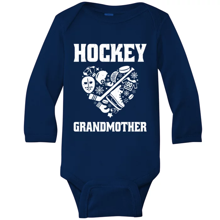 Ice Hockey Grandmother Love Heart Game Day Winter Sports Fun Meaningful Gift Baby Long Sleeve Bodysuit