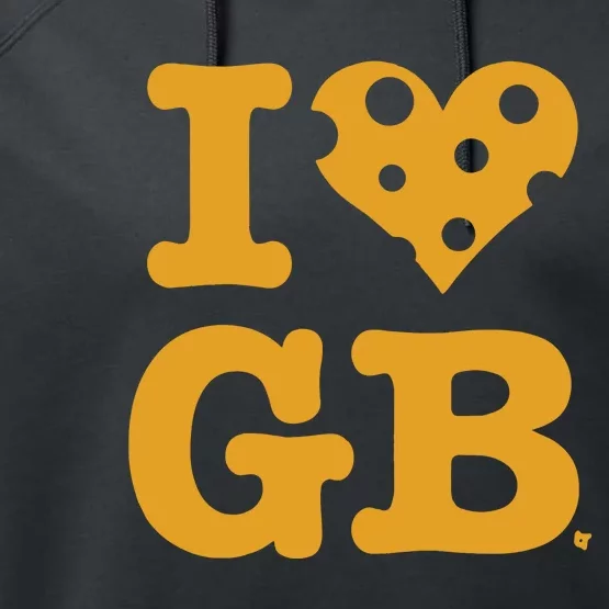 I Heart Gb Green Bay Performance Fleece Hoodie