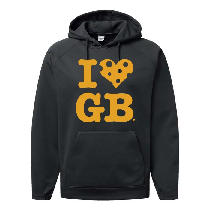 I Heart Gb Green Bay Performance Fleece Hoodie