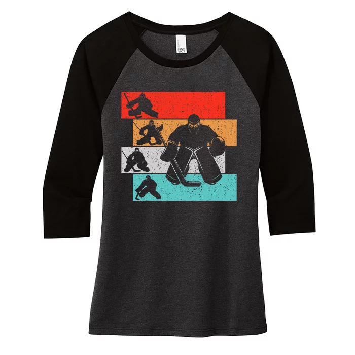 Ice Hockey Goalie Hockey Player Women's Tri-Blend 3/4-Sleeve Raglan Shirt