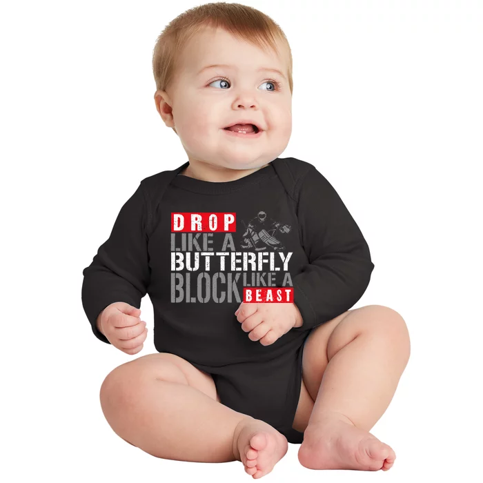 Ice Hockey Goalie Vintage Goalkeeper Drop Like A Butterfly Baby Long Sleeve Bodysuit