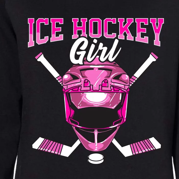 Ice Hockey Girl Player Goalie Mask Sticks Puck Womens California Wash Sweatshirt