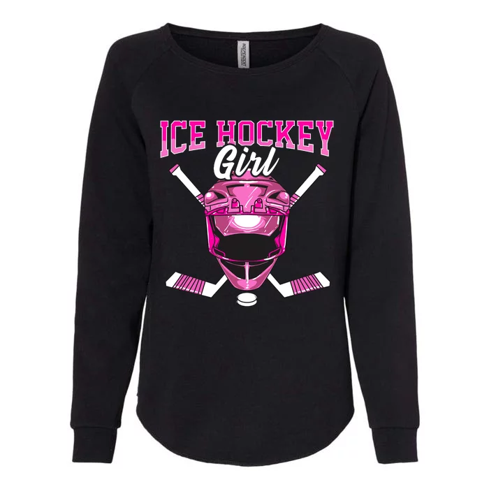 Ice Hockey Girl Player Goalie Mask Sticks Puck Womens California Wash Sweatshirt