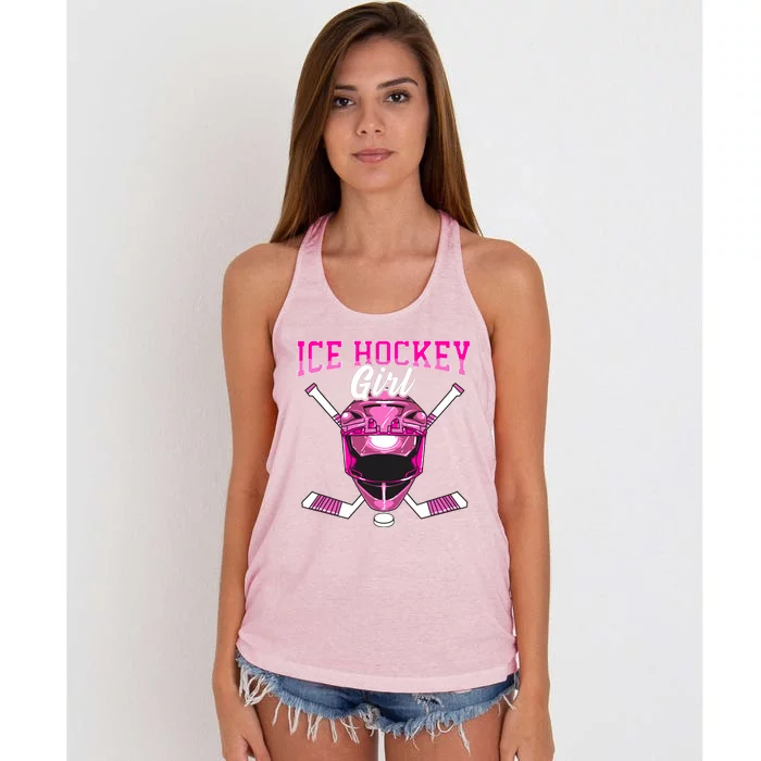 Ice Hockey Girl Player Goalie Mask Sticks Puck Women's Knotted Racerback Tank