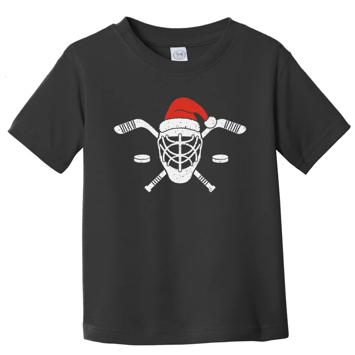 Ice Hockey Goalie Funny Christmas Santa Hat Hockey Player Toddler T-Shirt