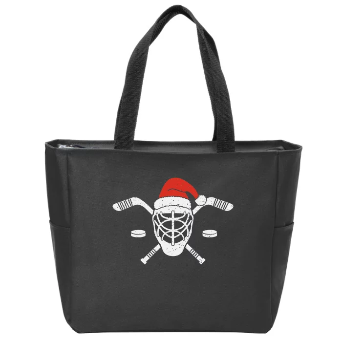 Ice Hockey Goalie Funny Christmas Santa Hat Hockey Player Zip Tote Bag