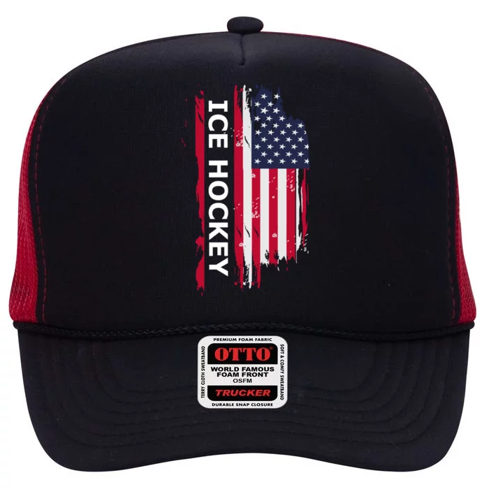 Ice Hockey Gift High Crown Mesh Trucker Hat