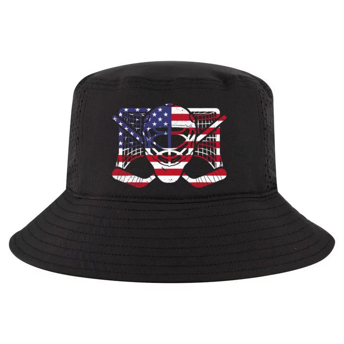 Ice Hockey Goalie American Flag USA Goalie mask 4th of July Cool Comfort Performance Bucket Hat