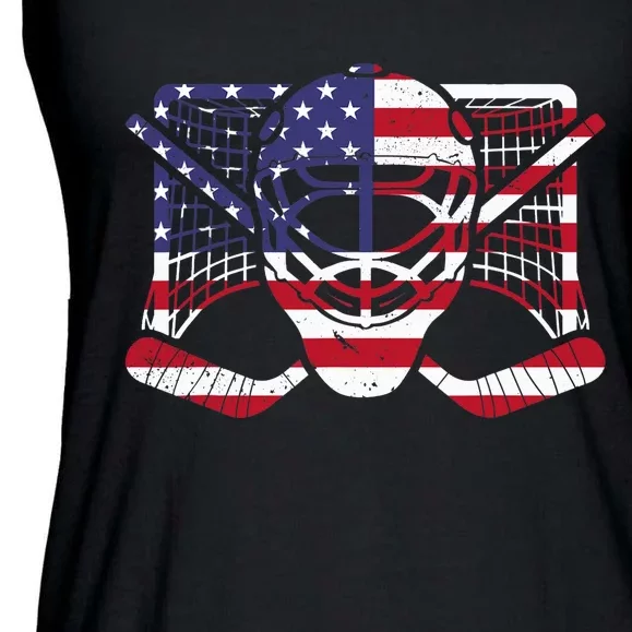 Ice Hockey Goalie American Flag USA Goalie mask 4th of July Ladies Essential Flowy Tank