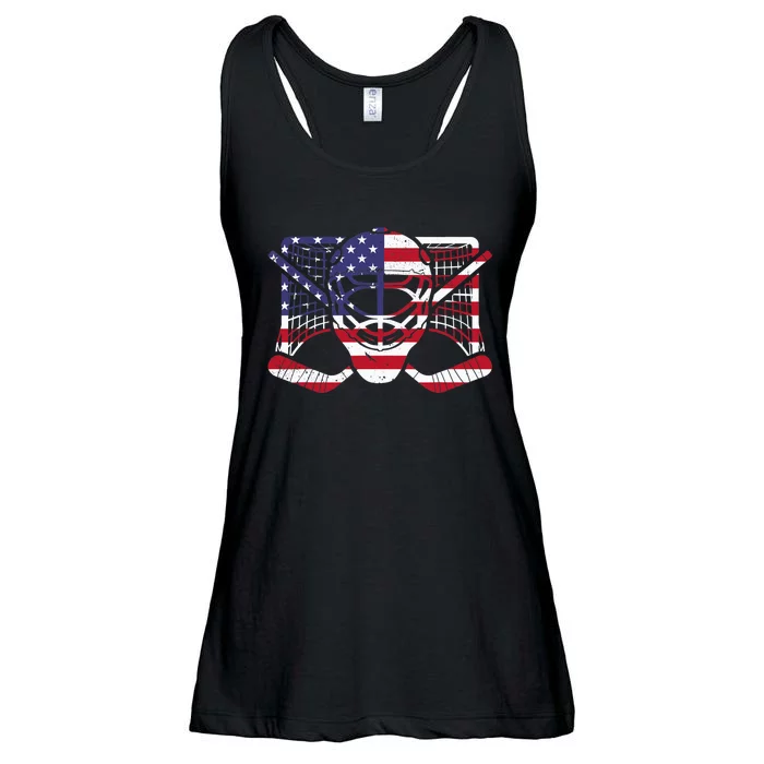 Ice Hockey Goalie American Flag USA Goalie mask 4th of July Ladies Essential Flowy Tank