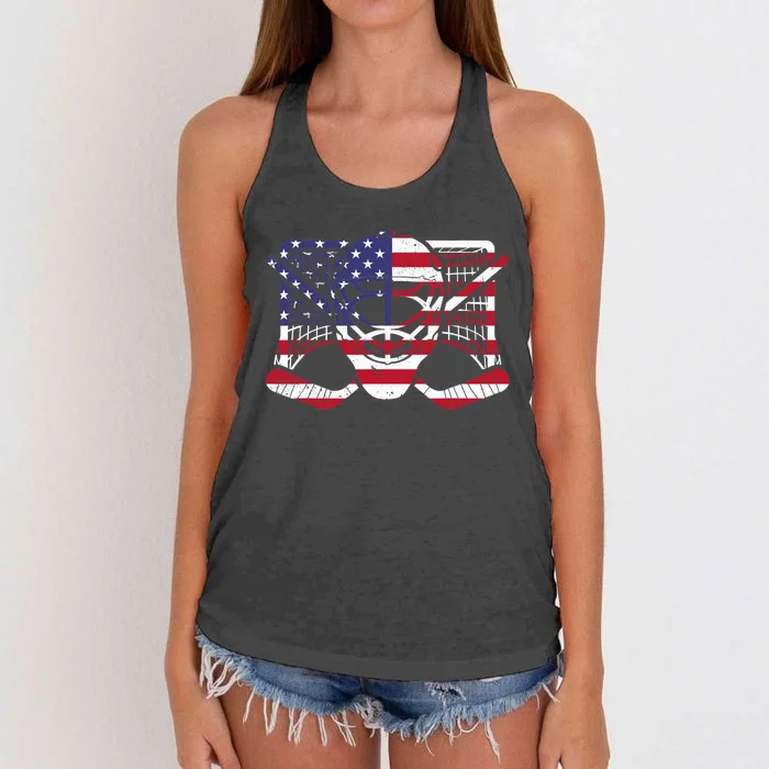 Ice Hockey Goalie American Flag USA Goalie mask 4th of July Women's Knotted Racerback Tank