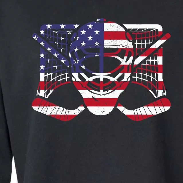 Ice Hockey Goalie American Flag USA Goalie mask 4th of July Cropped Pullover Crew