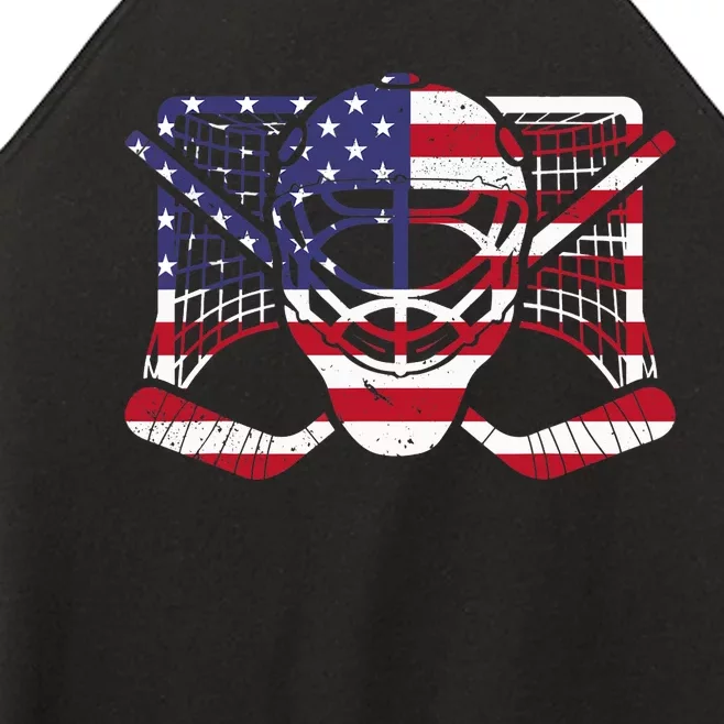 Ice Hockey Goalie American Flag USA Goalie mask 4th of July Women’s Perfect Tri Rocker Tank