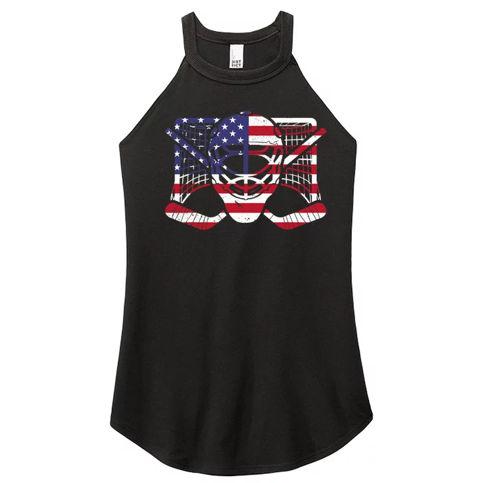 Ice Hockey Goalie American Flag USA Goalie mask 4th of July Women’s Perfect Tri Rocker Tank