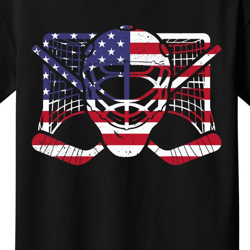 Ice Hockey Goalie American Flag USA Goalie mask 4th of July Kids T-Shirt