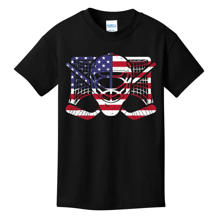 Ice Hockey Goalie American Flag USA Goalie mask 4th of July Kids T-Shirt