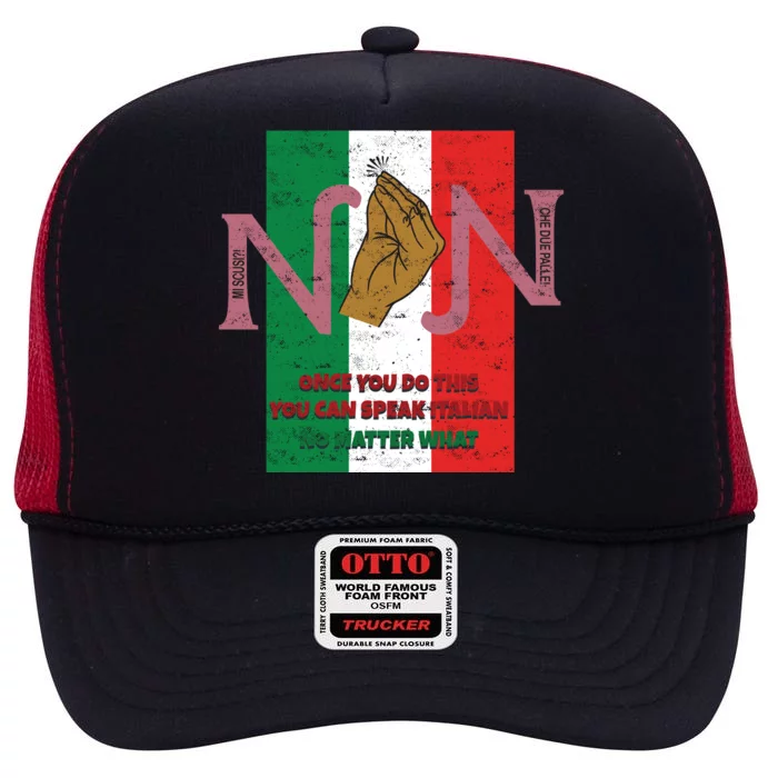 Italian Hand Gesture High Crown Mesh Trucker Hat