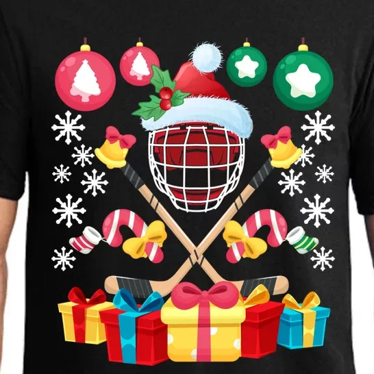 Ice Hockey Goalie Christmas Gift For Hockey Lover Funny Xmas Gift Pajama Set