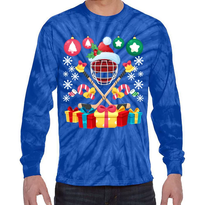 Ice Hockey Goalie Christmas Gift For Hockey Lover Funny Xmas Gift Tie-Dye Long Sleeve Shirt