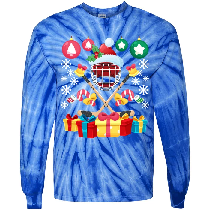 Ice Hockey Goalie Christmas Gift For Hockey Lover Funny Xmas Gift Tie-Dye Long Sleeve Shirt