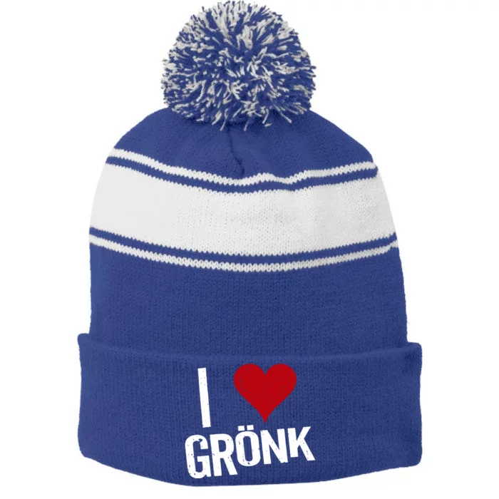 I Heart Gronk Stripe Pom Pom Beanie