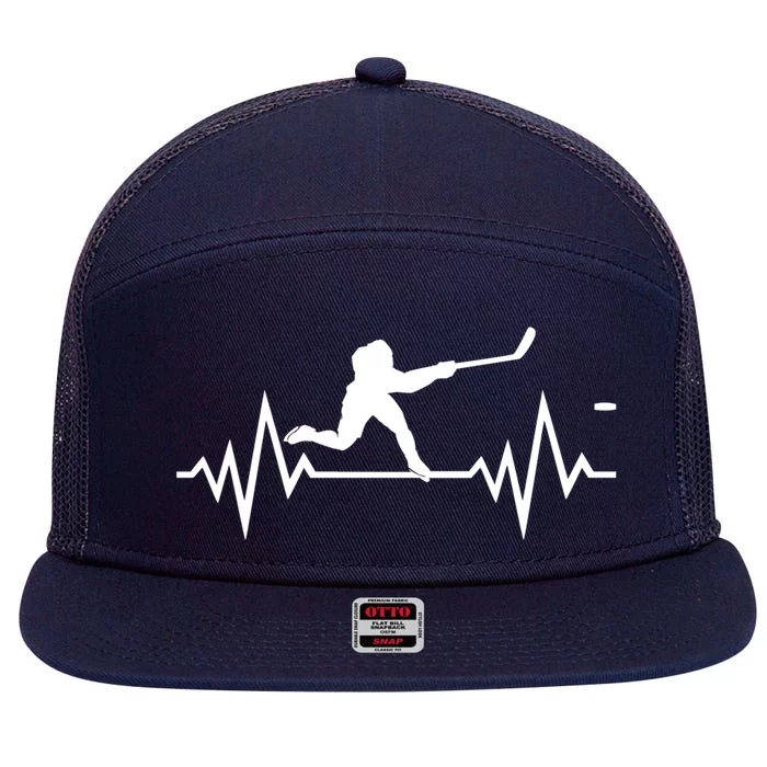 Ice Hockey Heartbeat Ecg Icehockey Player Gift 7 Panel Mesh Trucker Snapback Hat