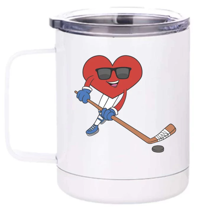 Ice Hockey Happy Valentine's Day Heart Love Married Couples Gift Front & Back 12oz Stainless Steel Tumbler Cup