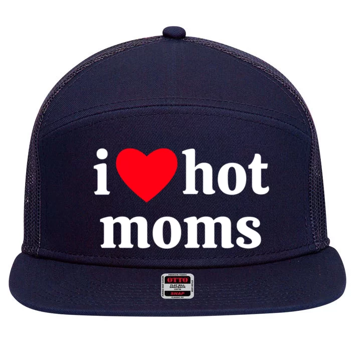 I Heart Hot Moms Gift 7 Panel Mesh Trucker Snapback Hat