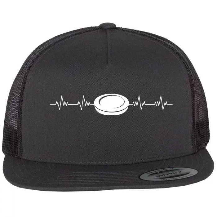 Ice Hockey Heartbeat Flat Bill Trucker Hat