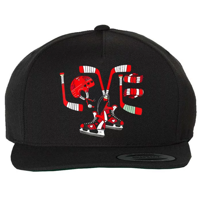 Ice Hockey Heart Valentines Day Love Gifts Goalie Wool Snapback Cap