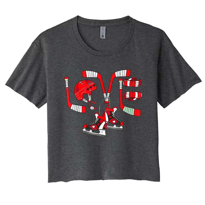 Ice Hockey Heart Valentines Day Love Gifts Goalie Women's Crop Top Tee