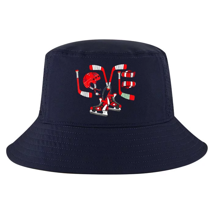 Ice Hockey Heart Valentines Day Love Gifts Goalie Cool Comfort Performance Bucket Hat