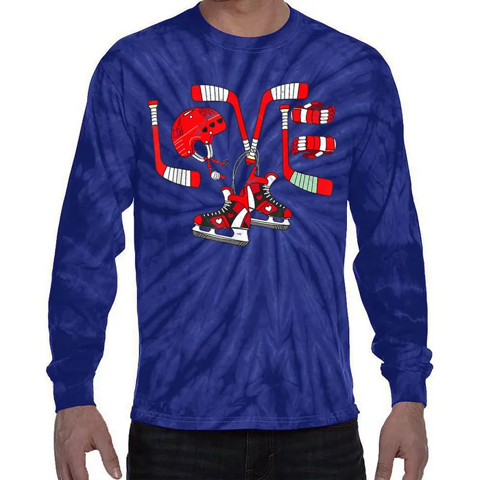 Ice Hockey Heart Valentines Day Love Gifts Goalie Tie-Dye Long Sleeve Shirt