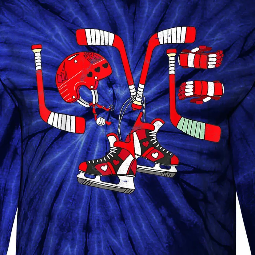 Ice Hockey Heart Valentines Day Love Gifts Goalie Tie-Dye Long Sleeve Shirt