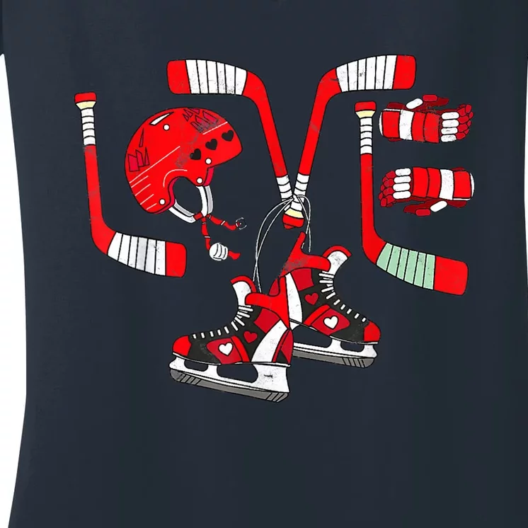 Ice Hockey Heart Valentines Day Love Gifts Goalie Women's V-Neck T-Shirt