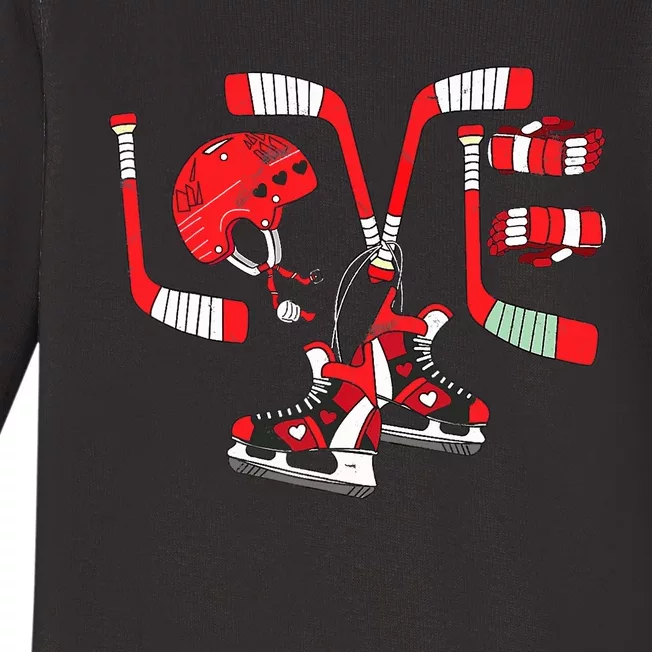 Ice Hockey Heart Valentines Day Love Gifts Goalie Baby Long Sleeve Bodysuit