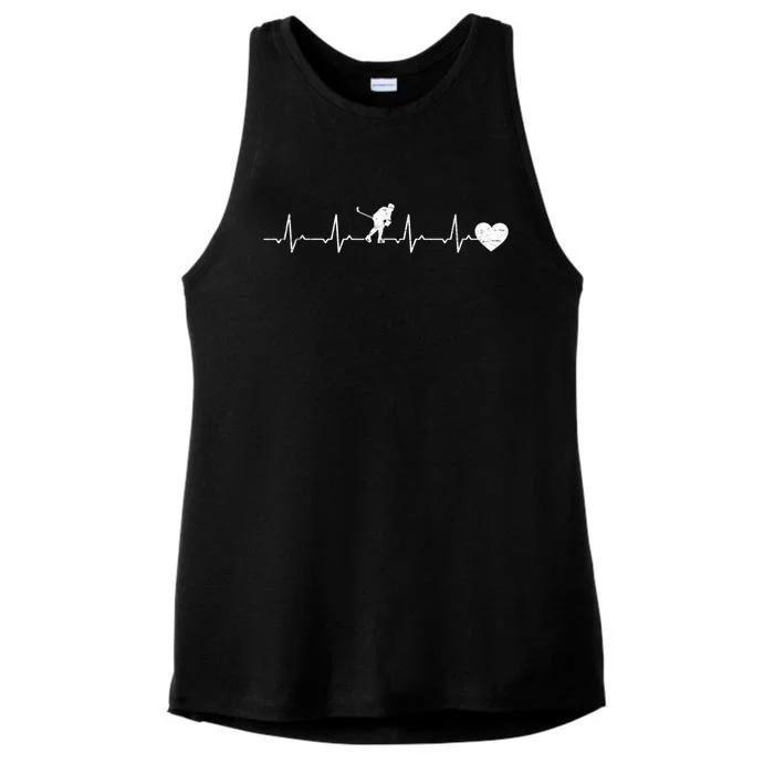 Ice Hockey Heartbeat Heart Ice Hockey Player Ladies Tri-Blend Wicking Tank