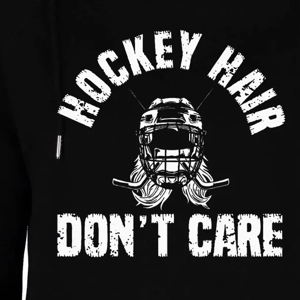 Ice Hockey Hair DonT Care Ice Hockey Player Girl Womens Funnel Neck Pullover Hood