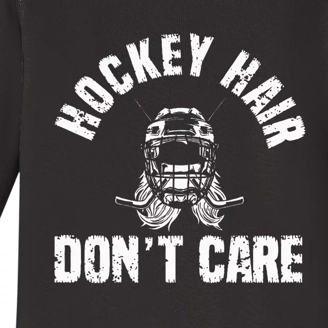 Ice Hockey Hair DonT Care Ice Hockey Player Girl Baby Long Sleeve Bodysuit