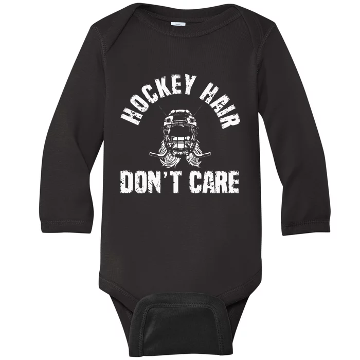 Ice Hockey Hair DonT Care Ice Hockey Player Girl Baby Long Sleeve Bodysuit