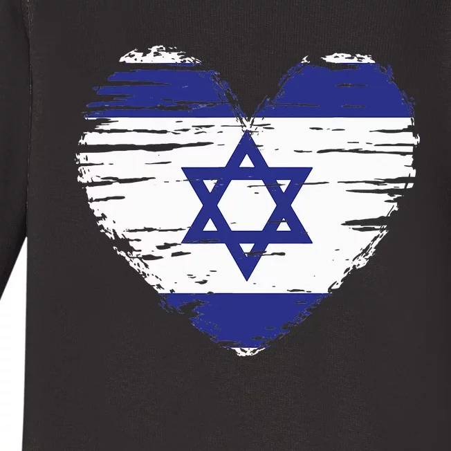 Israel Heart Israeli Flag Israeli Pride Baby Long Sleeve Bodysuit