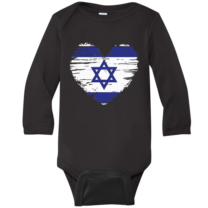 Israel Heart Israeli Flag Israeli Pride Baby Long Sleeve Bodysuit