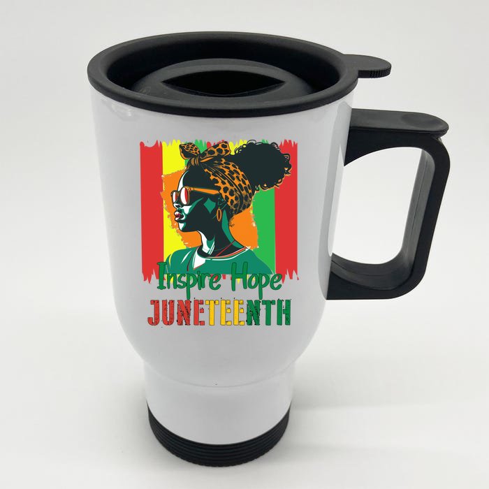 Inspire Hope Junenth African American Messy Bun Gift Front & Back Stainless Steel Travel Mug