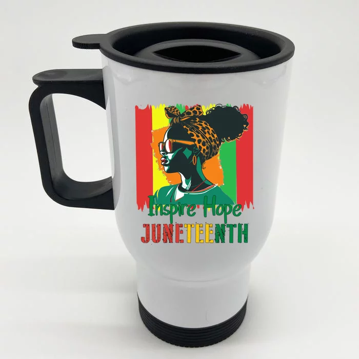 Inspire Hope Junenth African American Messy Bun Gift Front & Back Stainless Steel Travel Mug