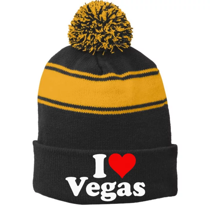 I HEART LOVE LAS VEGAS NEVADA Stripe Pom Pom Beanie