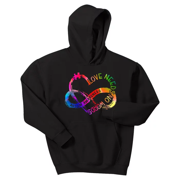 Infinity Heart Love Autism Awareness Needs No Words Tie Dye Kids Hoodie