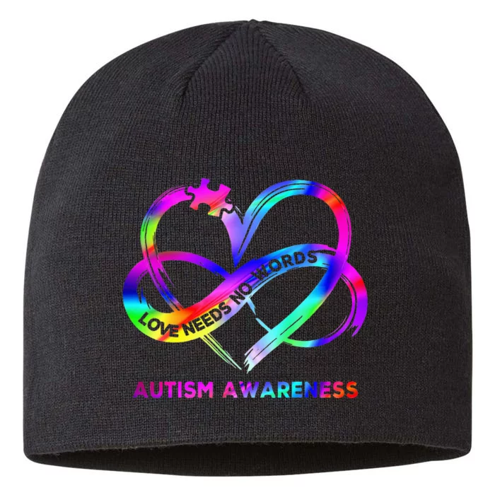 Infinity Heart Love Autism Awareness Needs No Words 8 1/2in Sustainable Knit Beanie