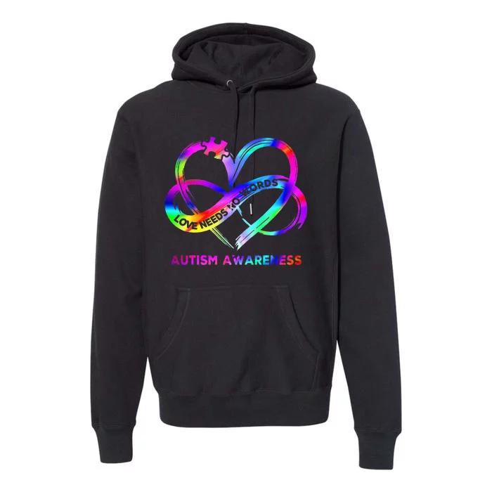 Infinity Heart Love Autism Awareness Needs No Words Premium Hoodie