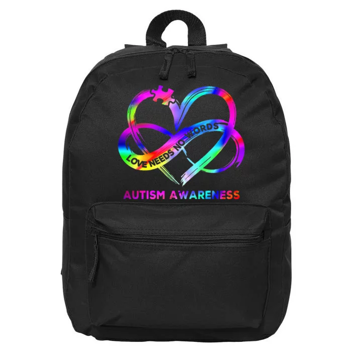 Infinity Heart Love Autism Awareness Needs No Words 16 in Basic Backpack