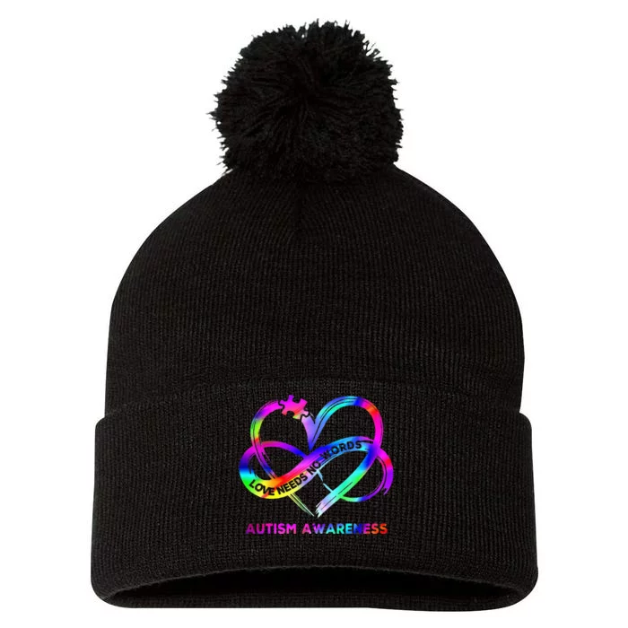 Infinity Heart Love Autism Awareness Needs No Words Pom Pom 12in Knit Beanie